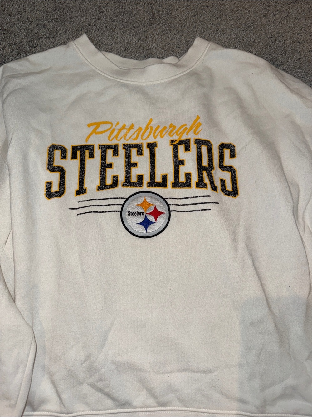 Fanatics White Pittsburgh Steelers Crewneck Sweatshirt with Gold and Black Logo - Picture 3 of 5